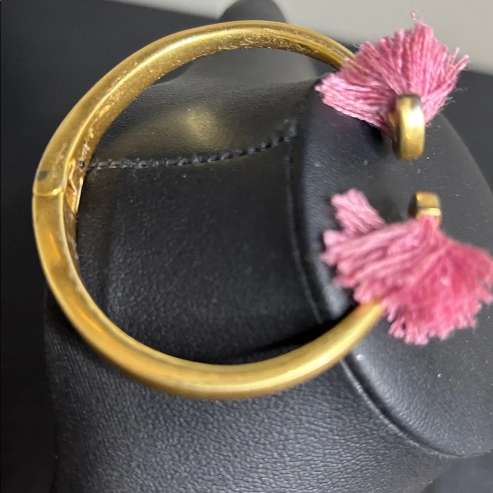 Madewell Pink Fringe Hinge Gold Tone Cuff Bangle Bracelet Jewelry Boho